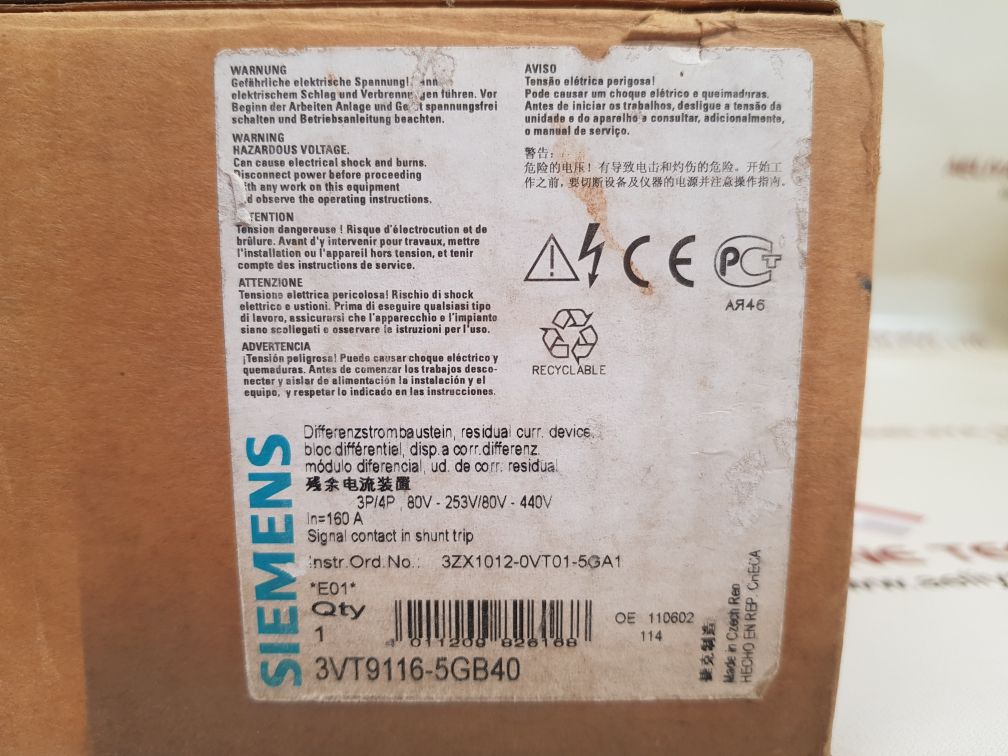 Siemens 3vt9116-5gb40 signal contact in shunt trip