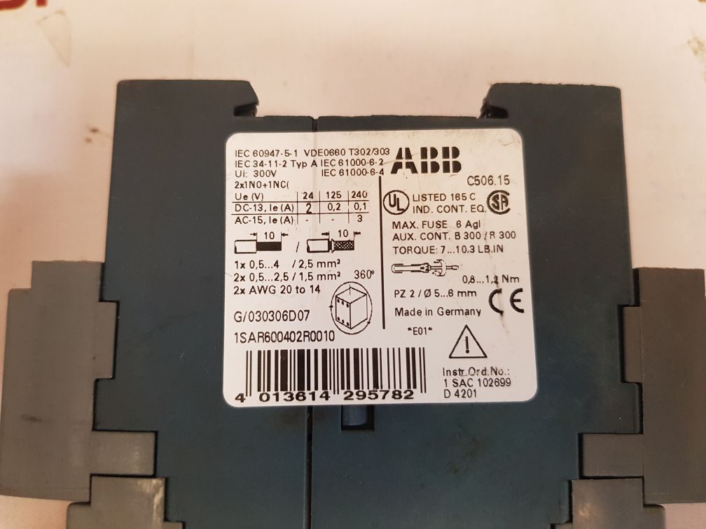 Abb c506.15 safety relay 1sar600402r0010