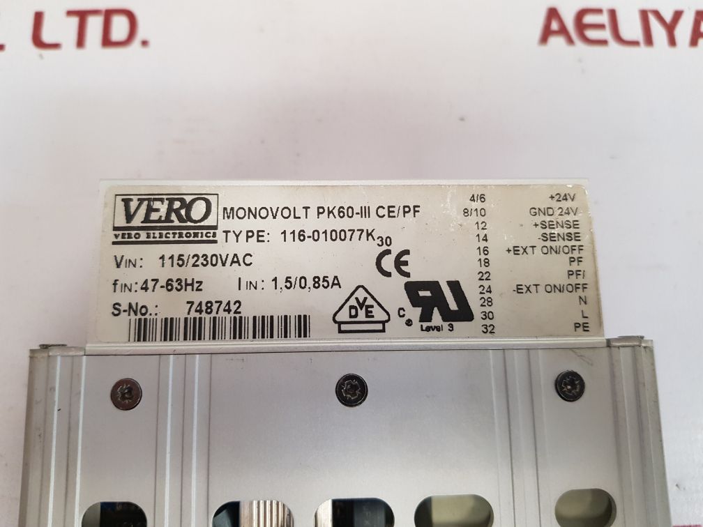 Vero electronics 116-010077k 30 monovolt pk60-iii ce/pf power supply
