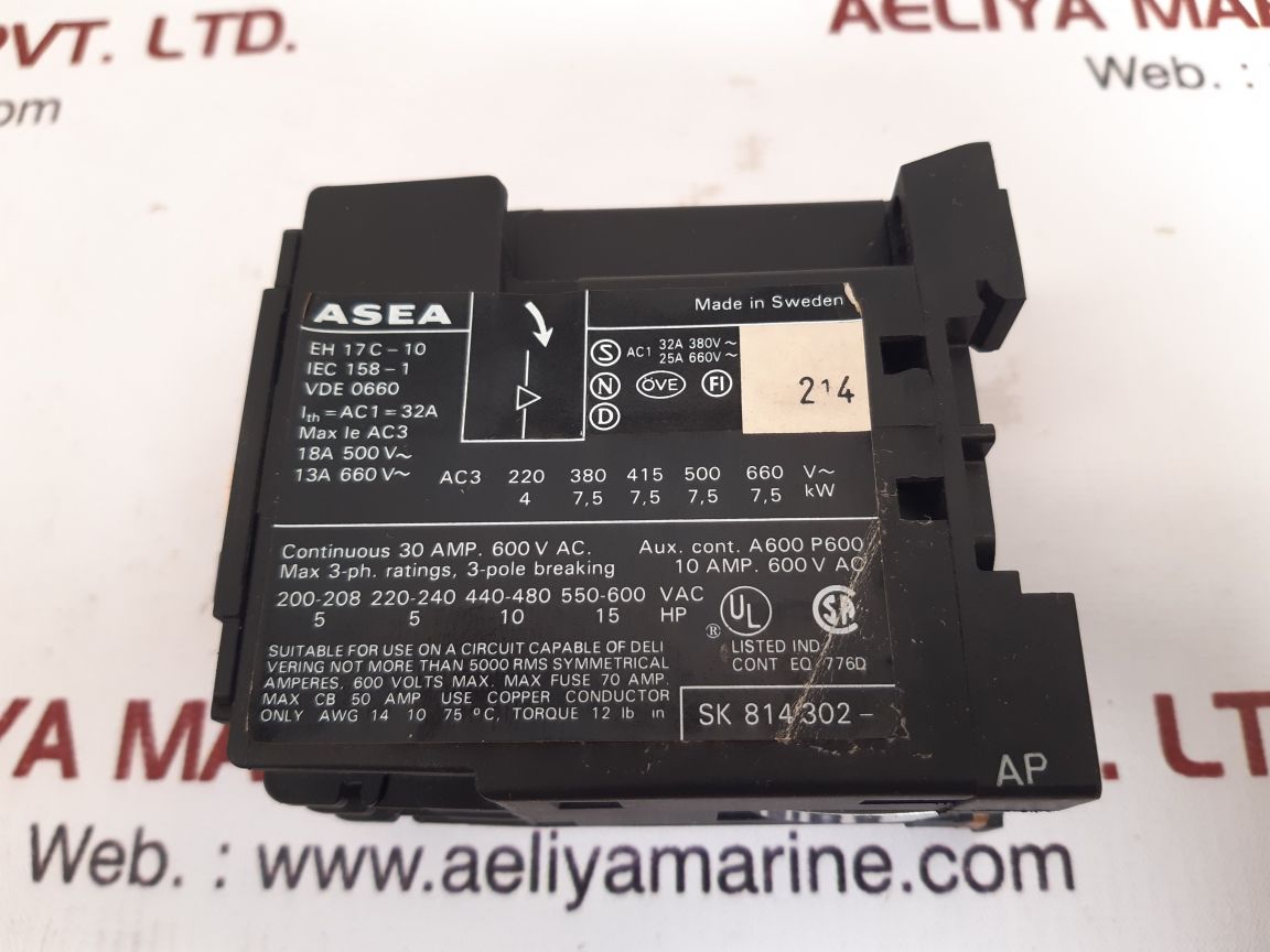 Asea eh 17c-10 aux. contactor