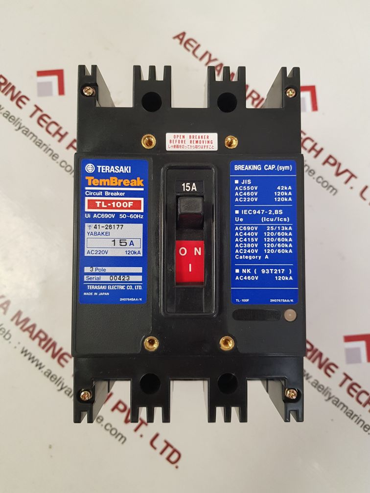 Terasaki tl-100f 3-pole circuit breaker 15a
