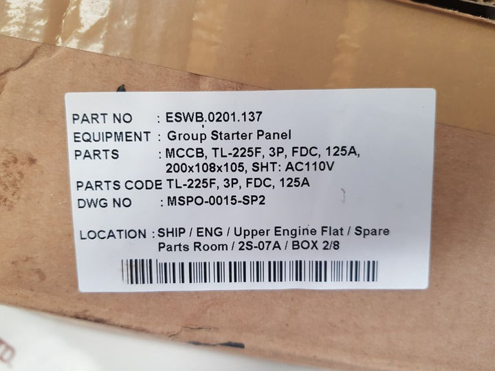 Terasaki tl-225f 3-pole circuit breaker 125a
