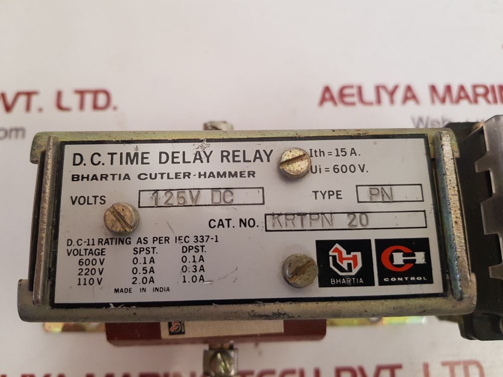 Bhartia cutler-hammer krtpn 20 d.c. time delay relay
