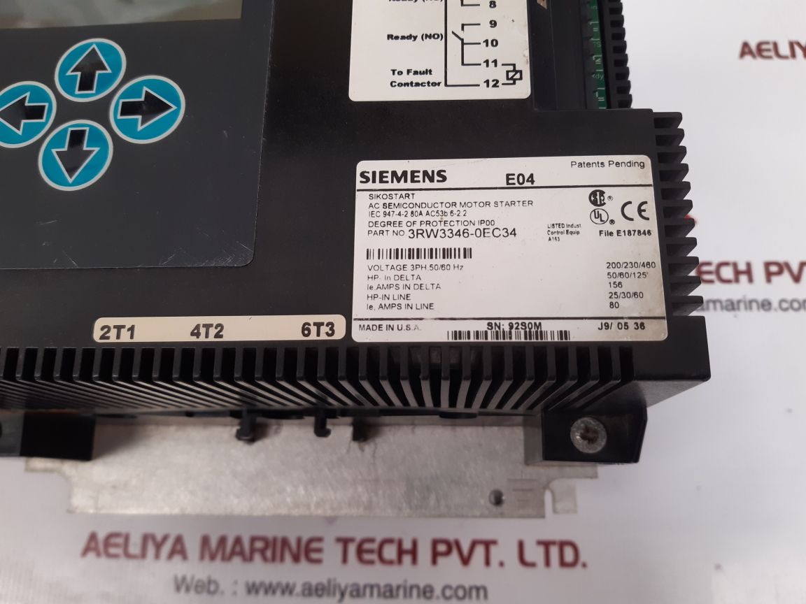 Siemens Sikostart 3Rw3346-0Ec34 Ac Semiconductor Motor Starter 50/60Hz
