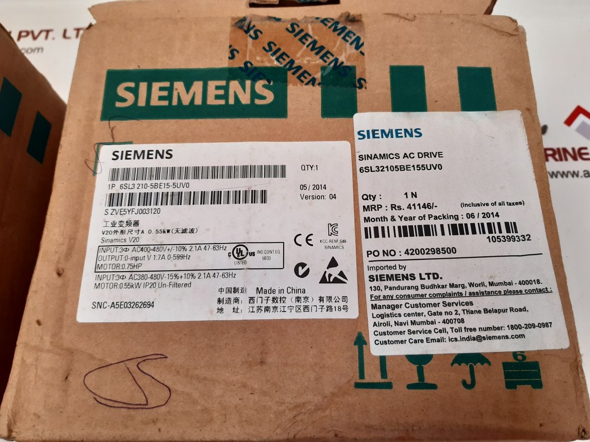 Siemens 6sl32105be155uv0 sinamics v20
