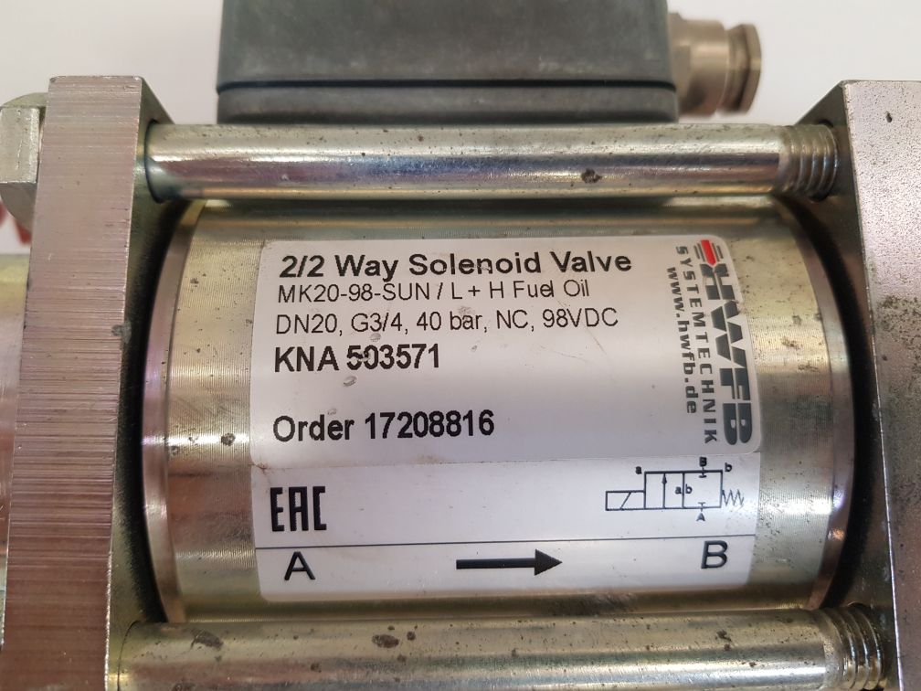 Hwfb systemtechnik mk20-98-sun 2/2 way solenoid valve