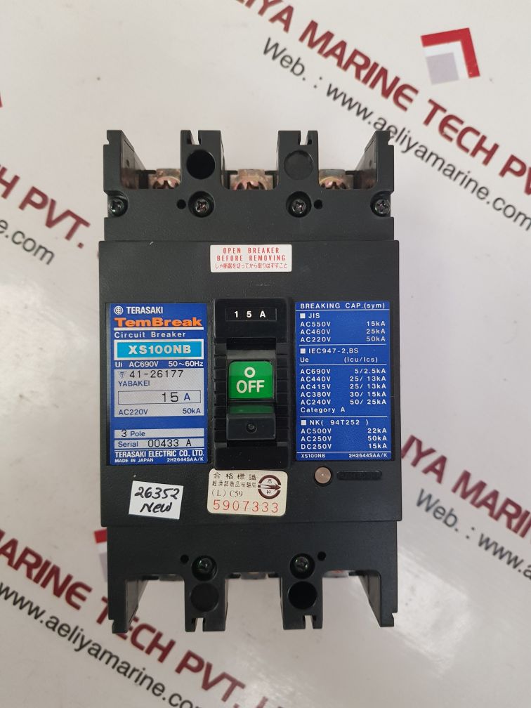 Terasaki xs100nb tembreak circuit breaker 15a