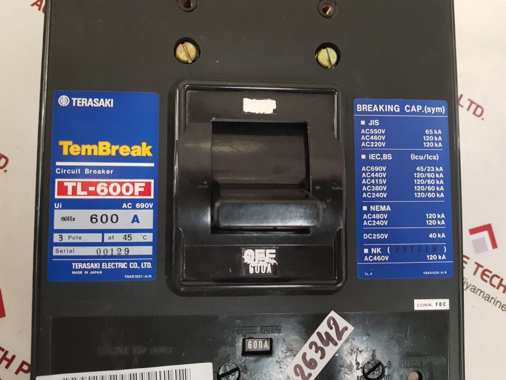 Terasaki tl-600f 3-pole circuit breaker 600a