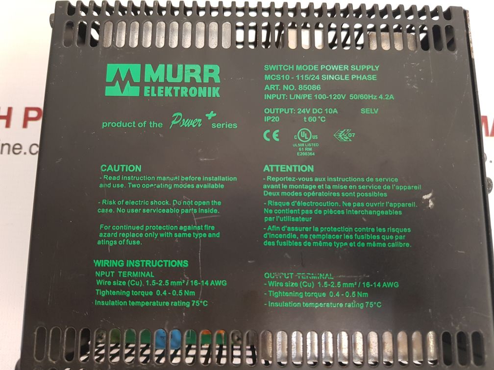 Murr elektronik mcs10-115/24 single phase 85086 switch mode power supply used
