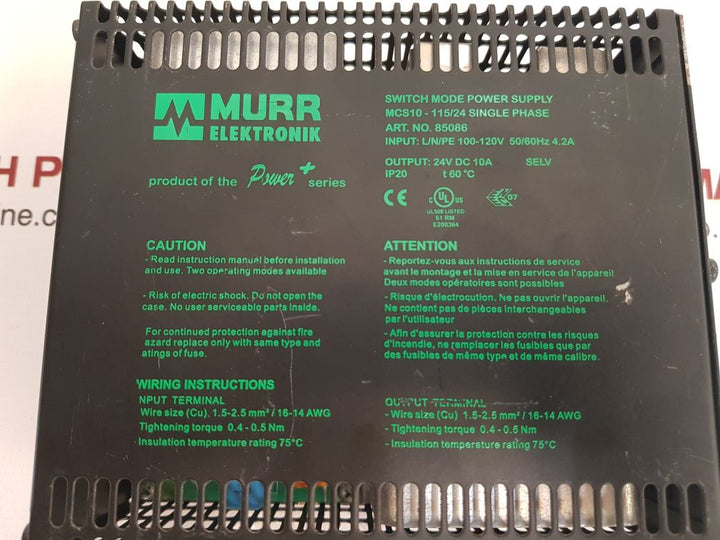 Murr elektronik mcs10-115/24 single phase 85086 switch mode power supply used
