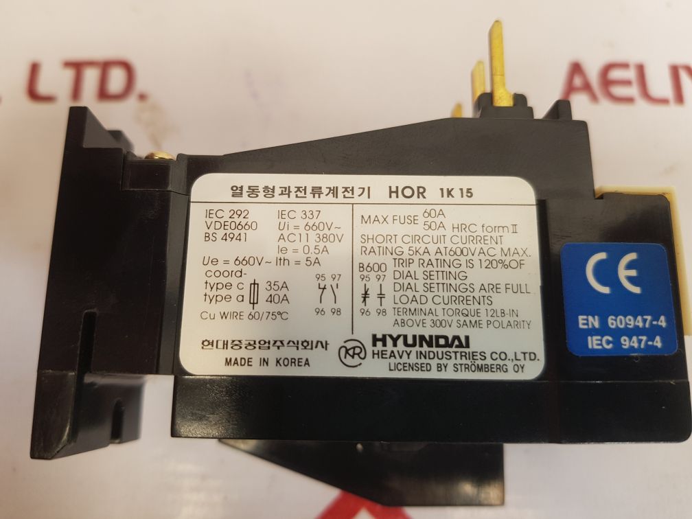 Hyundai hor 1k 15 thermal overload relay new

