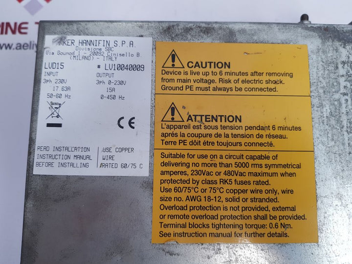 Parker Lvd15 Servo Drive Lv10040009