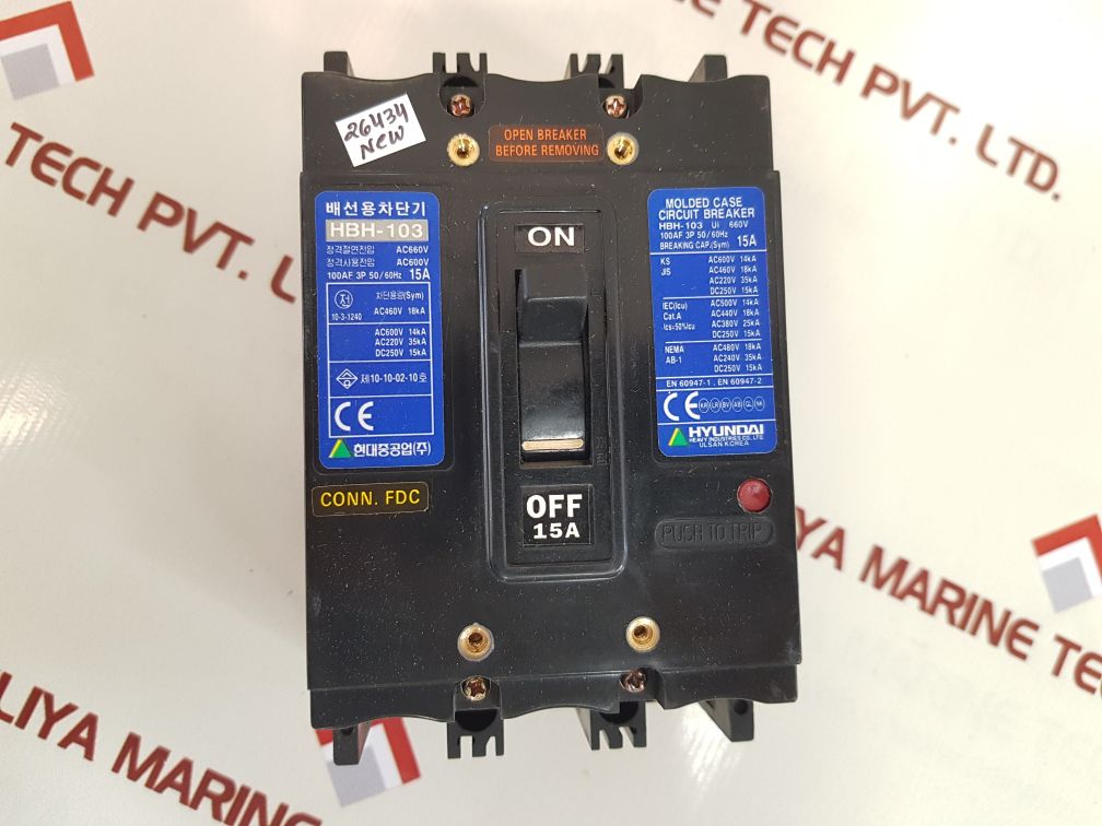 Hyundai hbh-103 molded case circuit breaker 15a