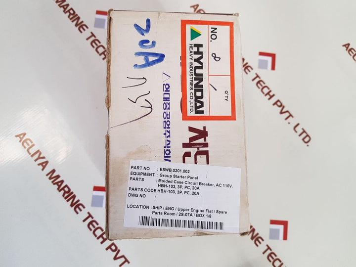 Hyundai hbh-103 molded case circuit breaker 20a