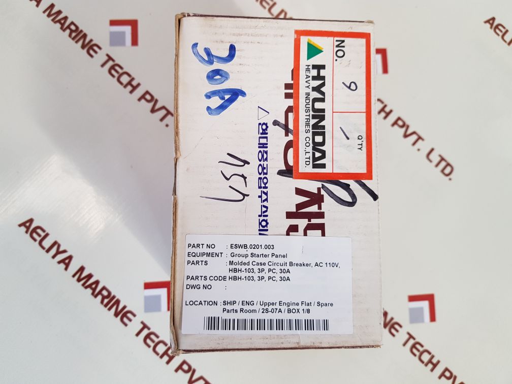 Hyundai hbh-103 molded case circuit breaker 30a