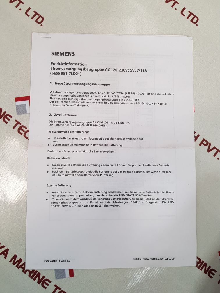 Siemens 6es5951-7ld21 power supply module
