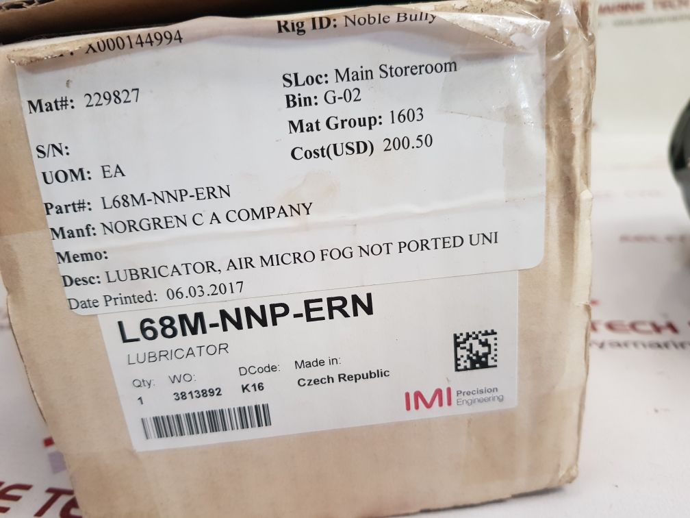 Norgren l68m-nnp-ern air micro fog not ported uni lubricator
