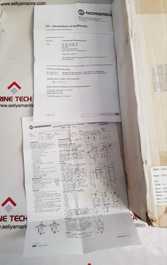 Norgren l68m-nnp-ern air micro fog not ported uni lubricator
