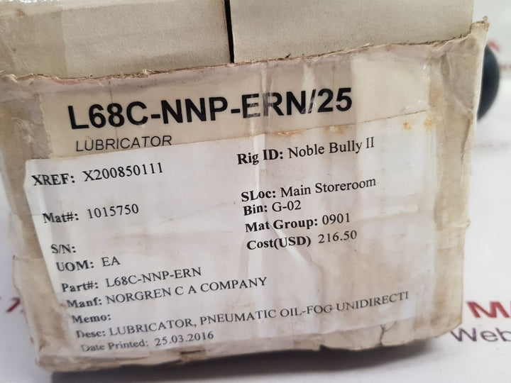 Norgren l68c-nnp-ern pneumatic lubricator
