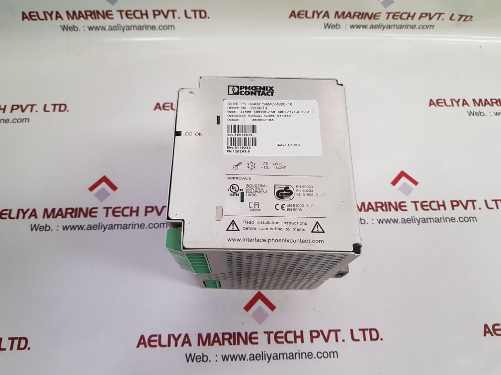 Phoenix contact quint-ps-3x400-500ac/48dc/10 quint power supply 2938219
