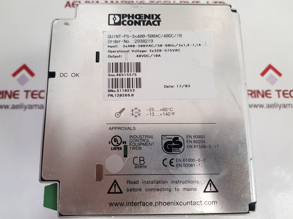 Phoenix contact quint-ps-3x400-500ac/48dc/10 quint power supply 2938219
