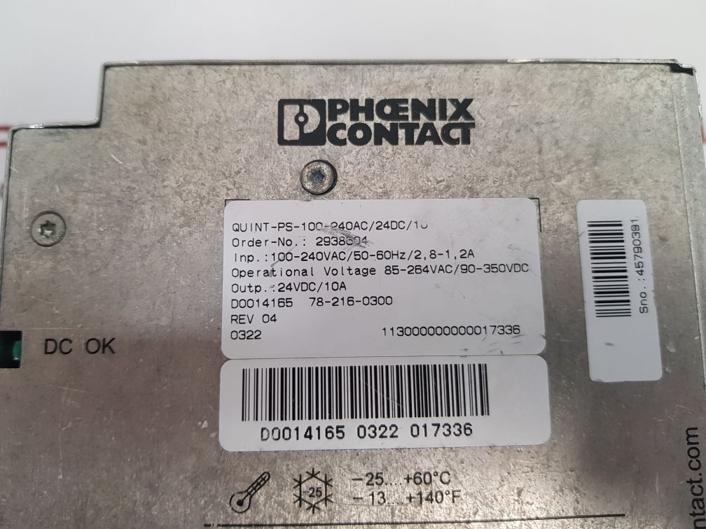 Phoenix contact quint-ps-100-240ac/24dc/10 power supply 2938604
