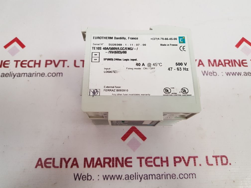 Eurotherm Te10S 40A/500V/Lgc/Eng/-//99/(603)/00 Solid State Contactor