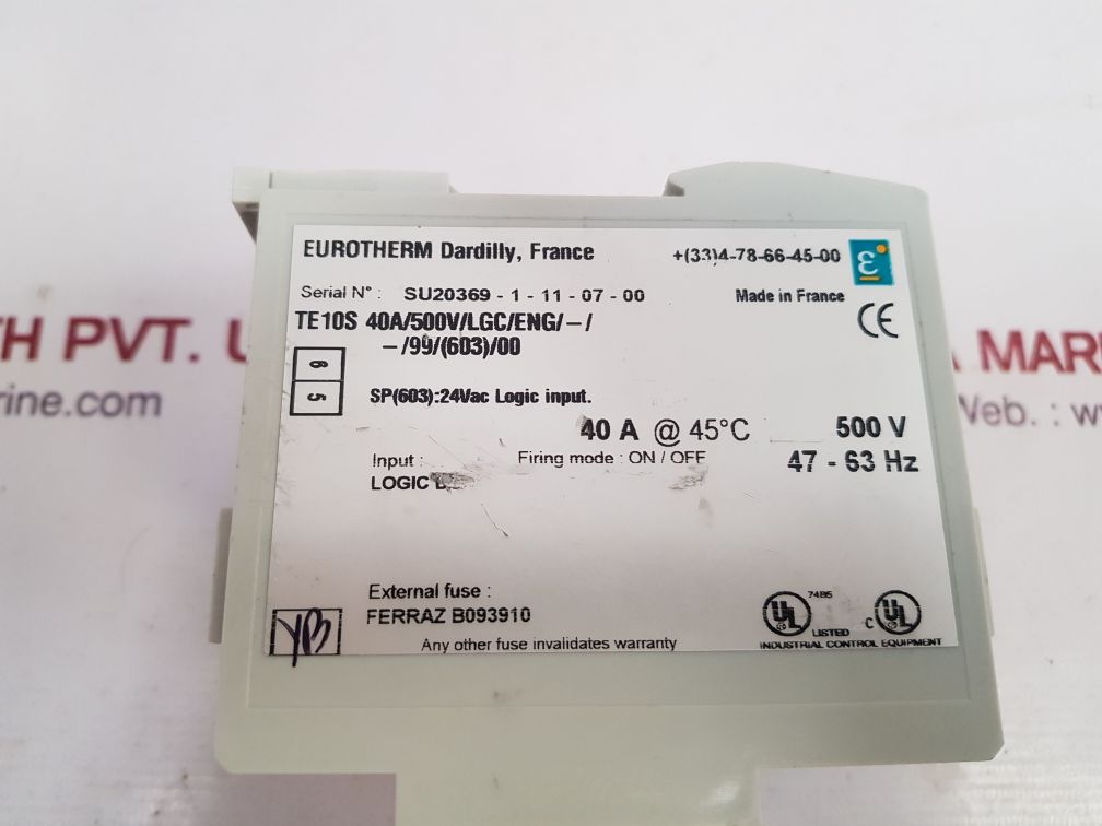 Eurotherm Te10S 40A/500V/Lgc/Eng/-//99/(603)/00 Solid State Contactor