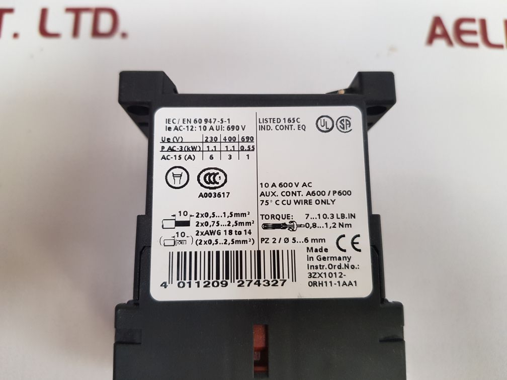 Siemens Sirius 3Rh1131-1Bb40 Auxiliary Contactor 10A 600V Ac

