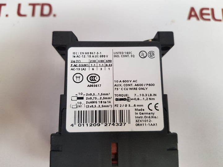 Siemens Sirius 3Rh1131-1Bb40 Auxiliary Contactor 10A 600V Ac
