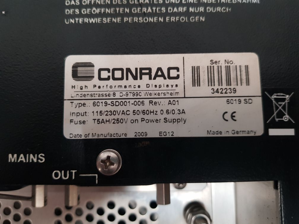 Abb/Conrac 6019-sd001-006 Rev.: A01 High Performance Display
