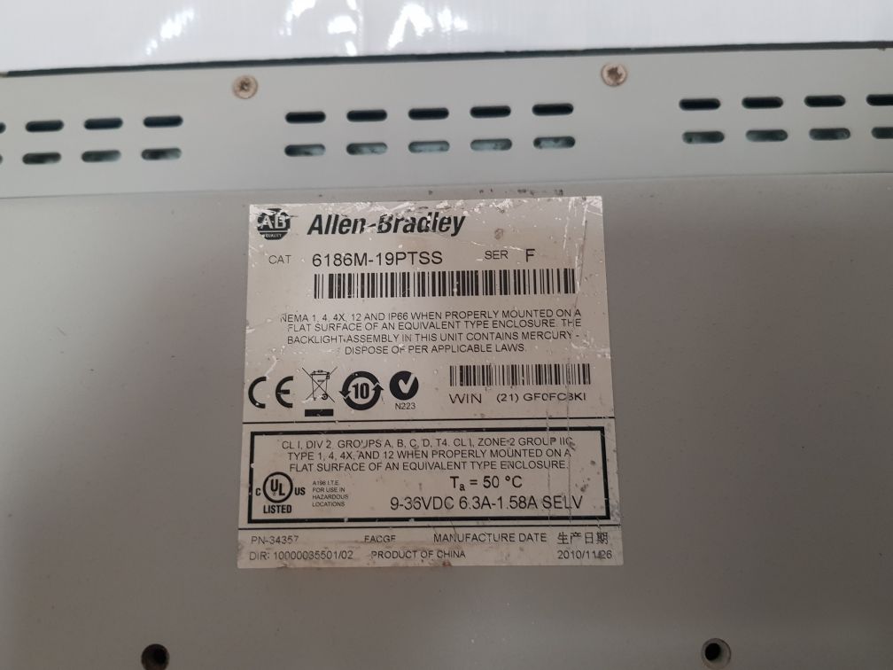 Allen-bradley 6186M-19Ptss Industrial Touch Monitor Ser: F
