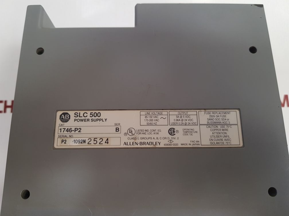 Allen-bradley 1746-p2 Ser: B Slc 500 Power Supply
