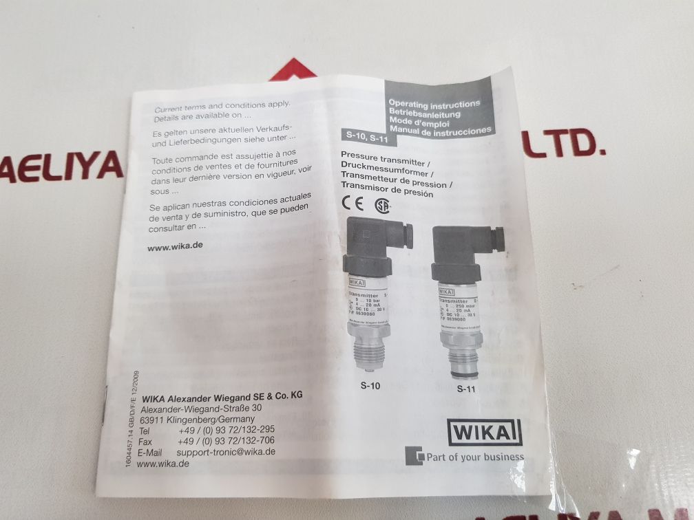 Wika S-10 Pressure Transmitter 14023576 New

