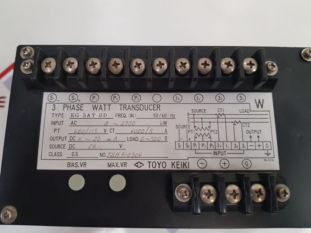 Toyo Keiki Eg-3At-sd 3-phase Watt Transducer 0~ 2700 Kw
