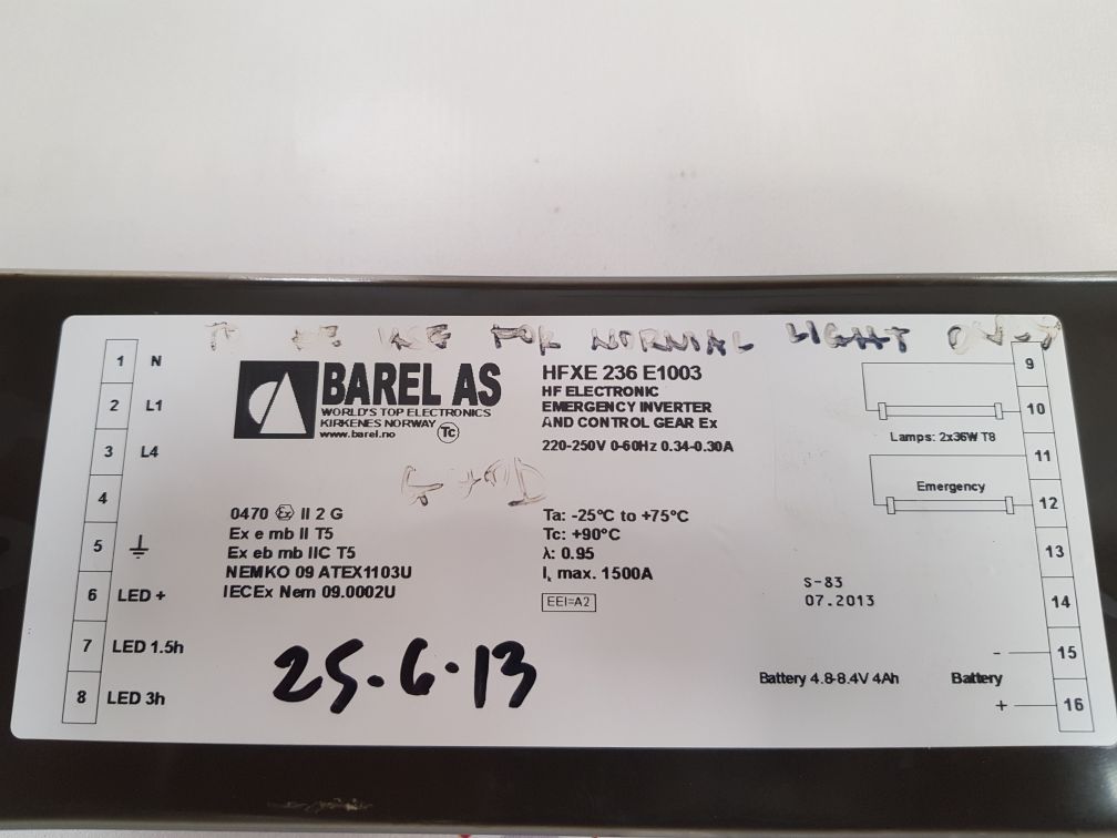 Barel Hfxe 236 E1003 Emergency Inverter And Control Gear Ex Used