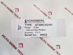Kongsberg gt300c3g16v pressure transmitter pressure range 16 bar