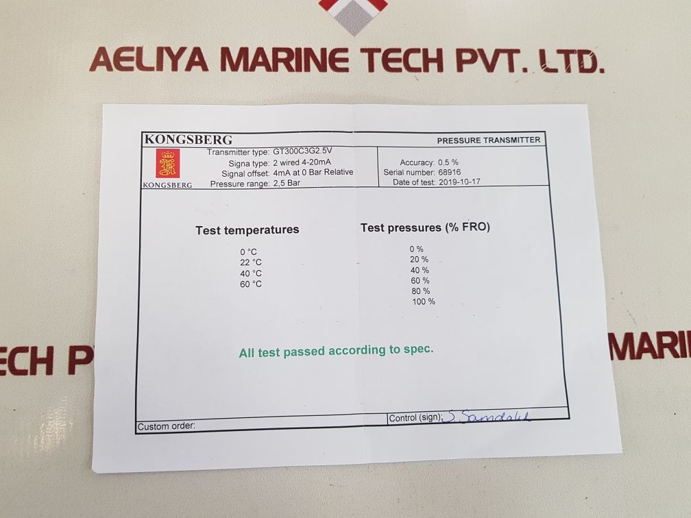 Kongsberg gt300c3g2.5v pressure transmitter