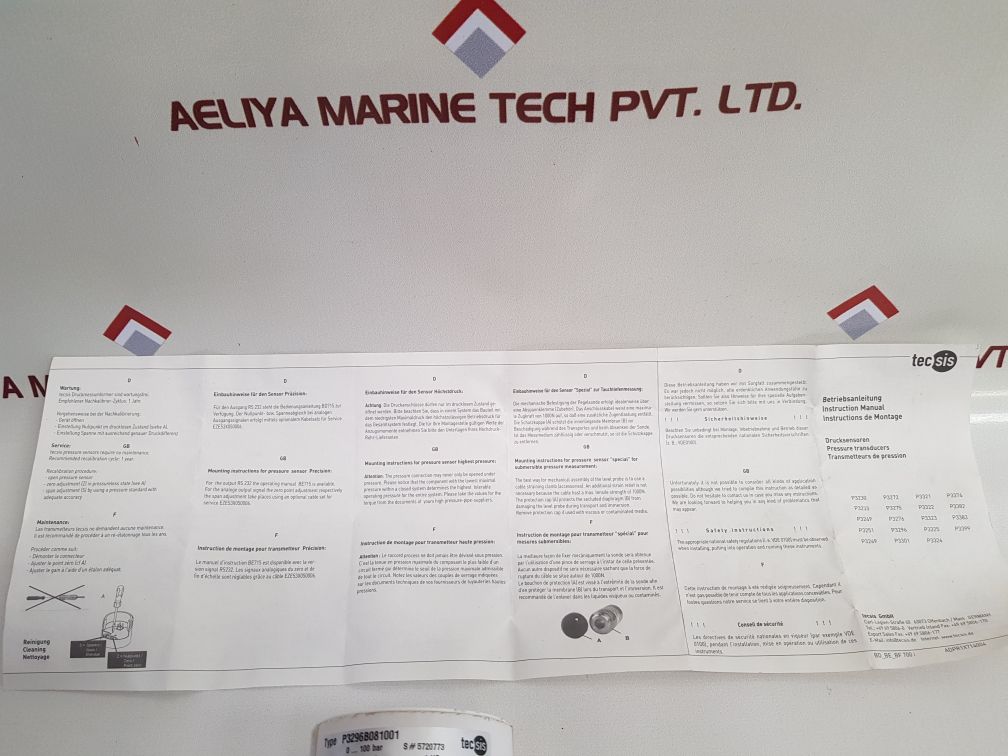 Tecsis P3296B081001 Pressure Transmitter