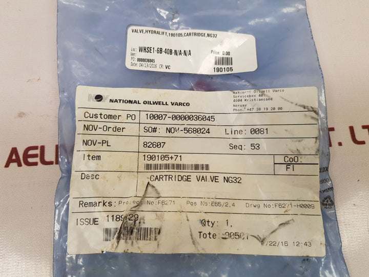 National Oilwell Varco Cartridge Valve Ng32