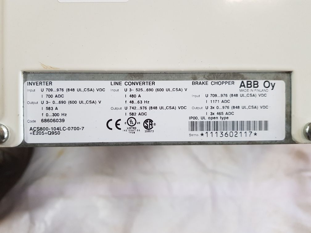 Abb acs800-104lc-0700-7+ e205 + q950 inverter unit