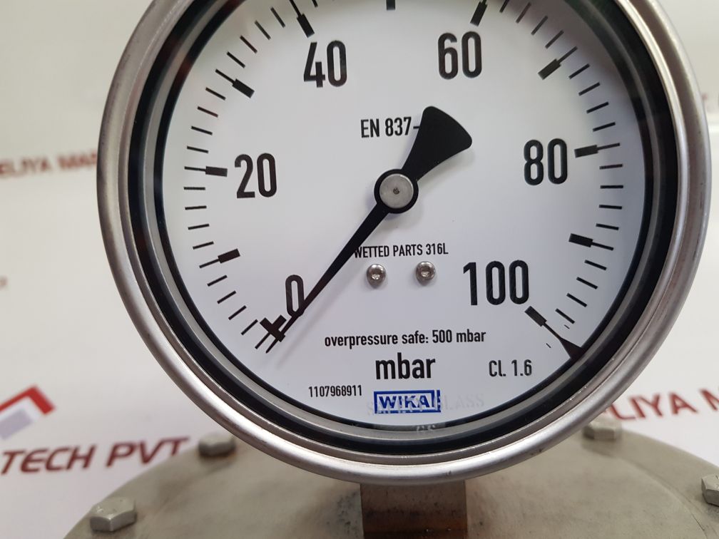Wika En 837-3 Pressure Gauge 0 To 100 Mbar