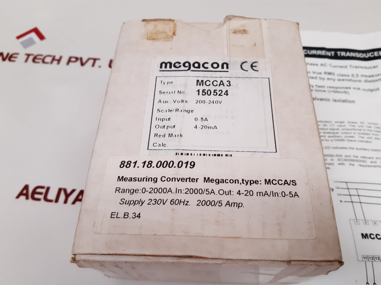 Megacon Mcca3 Ac Current Transducer 4-20Ma new