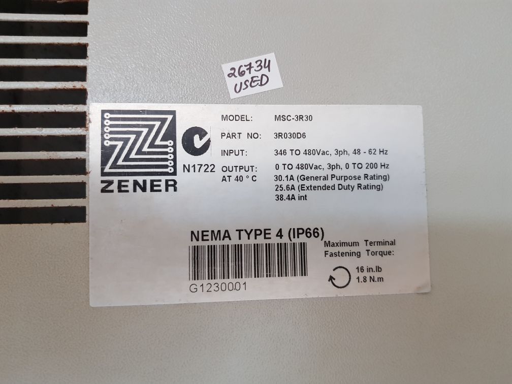 Zener msc-3r30 variable speed drive 3r030d6