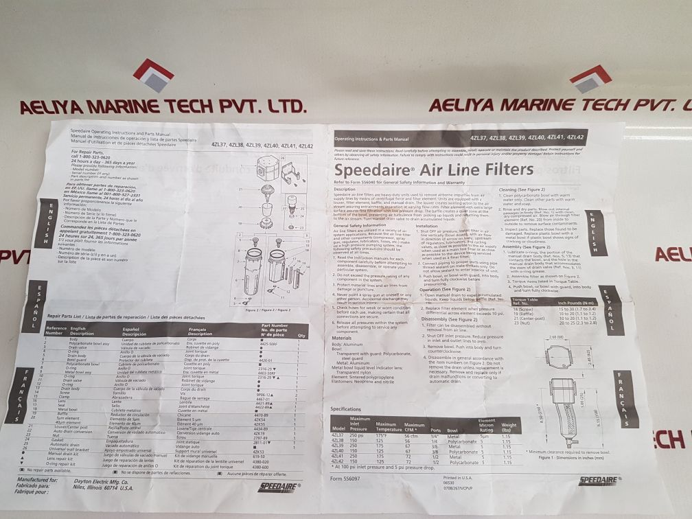 Speedaire 4Zl39 Air Line Filter