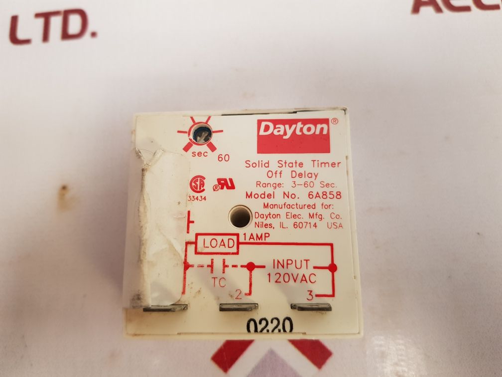 Dayton 6A858 Solid State Timer Relay