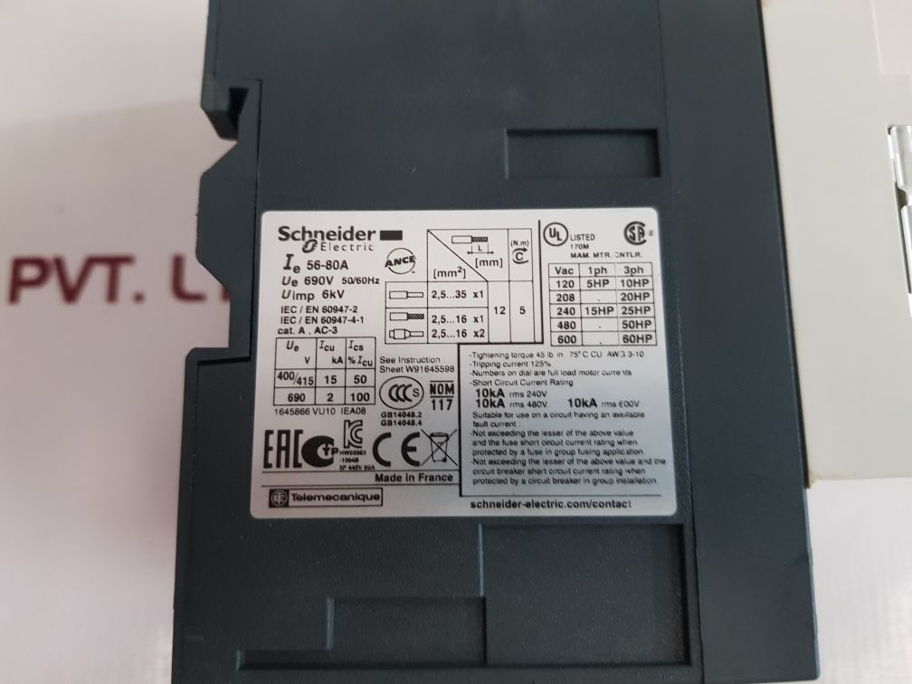 Schneider Electric Gv3Me80/56-80A Motor Circuit Breaker