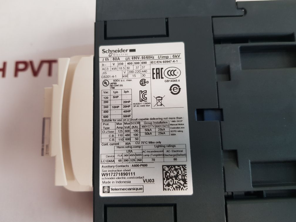 Schneider /Telemecanique Lc1D65Ap7 3 Pole Contactor