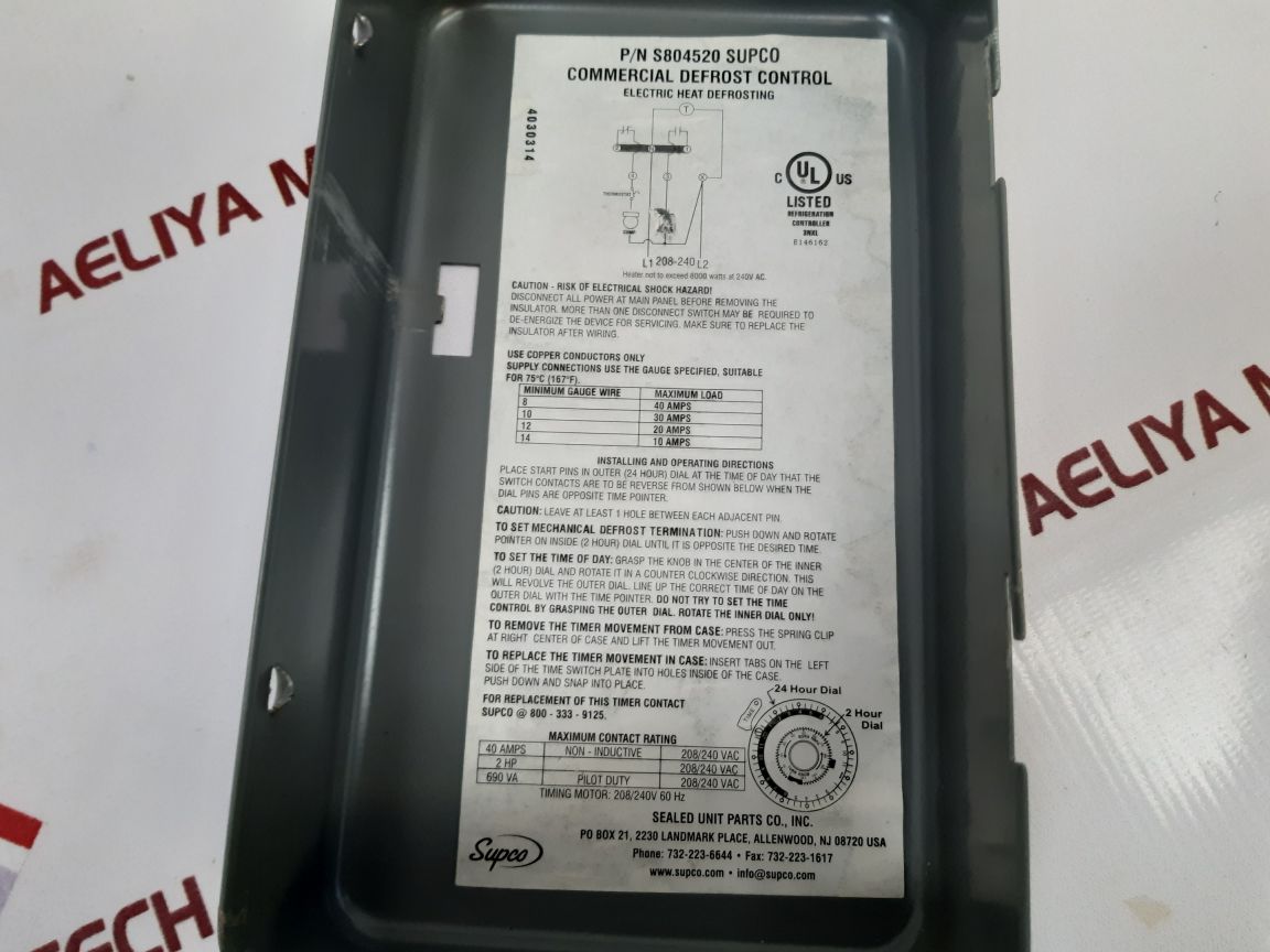 Supco S804520 Mechanical Defrost Timer