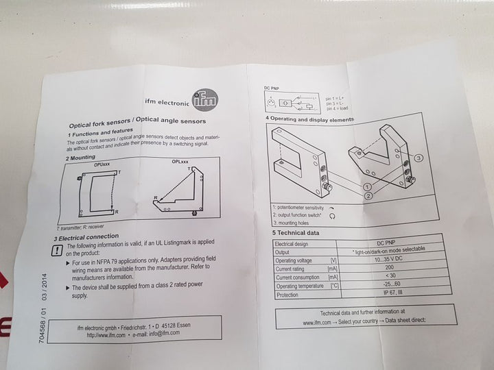 Ifm Opu201 Optical Fork Sensor